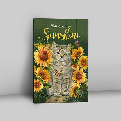 Cat Sunflower Garden Green Background - You Are My Sunshine Canvas Wall Art - Christian Canvas Prints