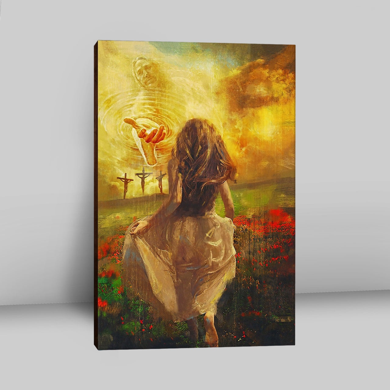 Jesus In Heaven Canvas Wall Art - The Girl Running To JesusChristian Wall Decor - Christian Canvas Wall Art