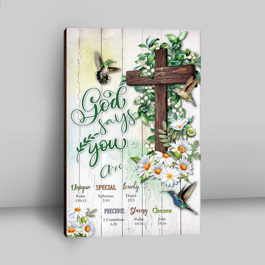 God Says You Are Hummingbird Daisy Canvas Wall Art - Christian Canvas Wall Art Decor