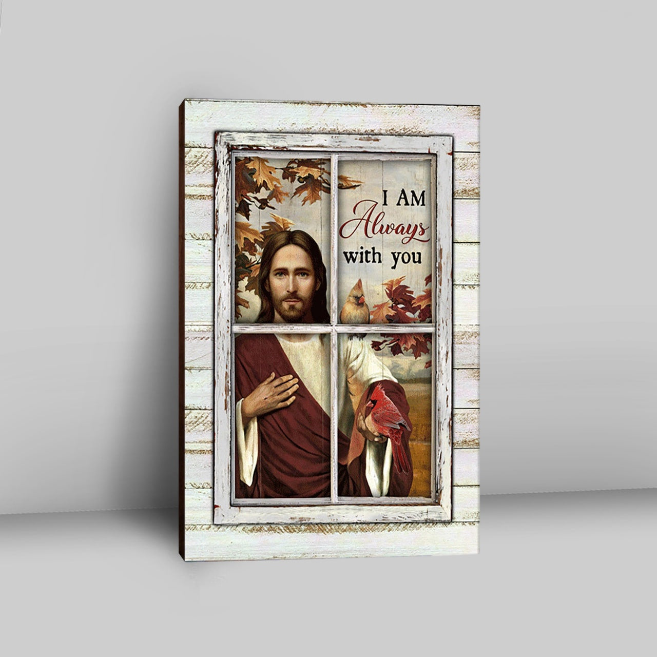 Autumn Season Cardinals Canvas - I Am Always With You Canvas Wall Art - Christian Canvas Prints - Bible Verse Canvas Art