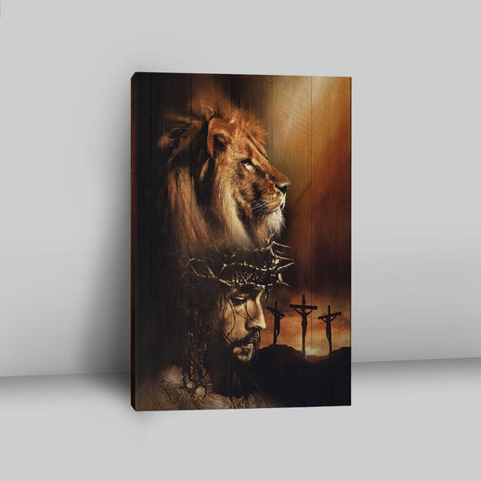 Lion The Face Of Jesus Crown Of Thorn Jesus Painting Canvas Art - Christian Art - Bible Verse Wall Art - Religious Home Decor