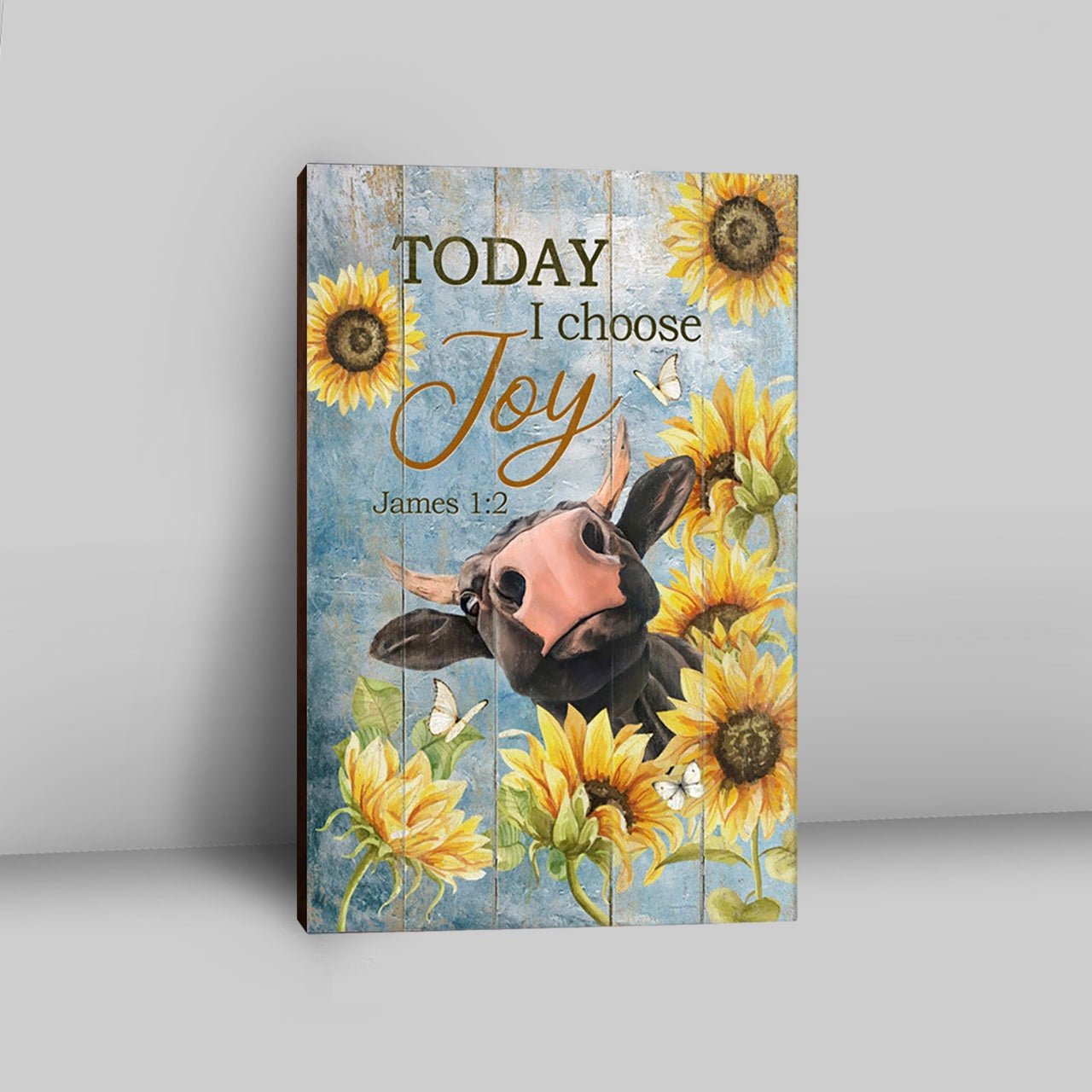 Cow Sunflower Frame Blue Sky - Today I Choose Joy Canvas Wall Art - Christian Canvas Prints - Bible Verse Canvas Art