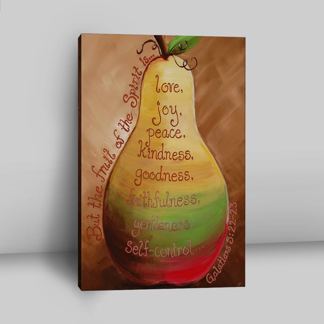 Fruits Of The Spirit On A Pear Galatians 5 22 23 Canvas Wall Art - Christian Canvas Wall Art Decor