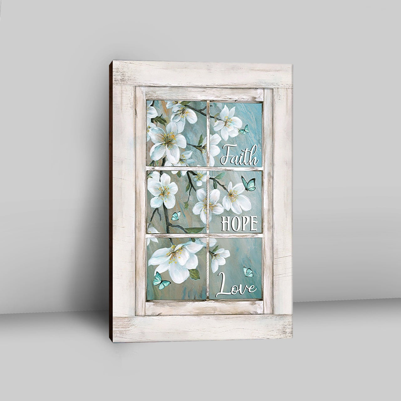 Faith Hope Love Flower Blue Butterfly Canvas Art - Bible Verse Wall Art - Christian Inspirational Wall Decor