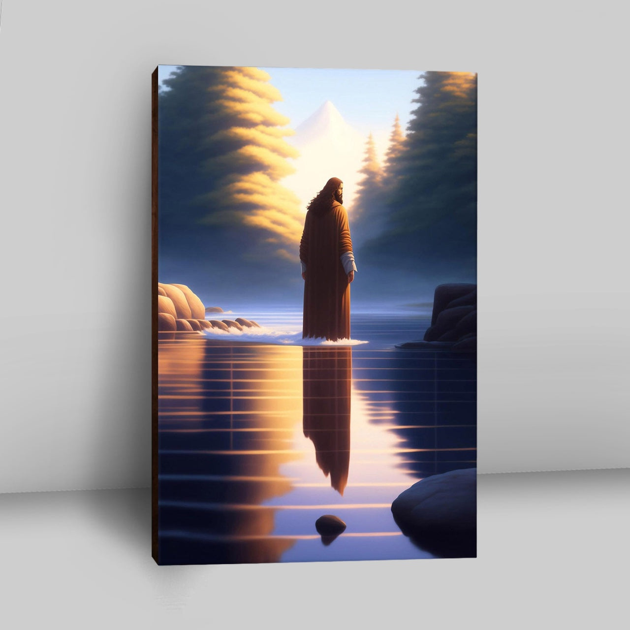 Jesus Standing On Water With Sun Shining Him Canvas Prints - Religious Canvas Art - Christian Wall Decor