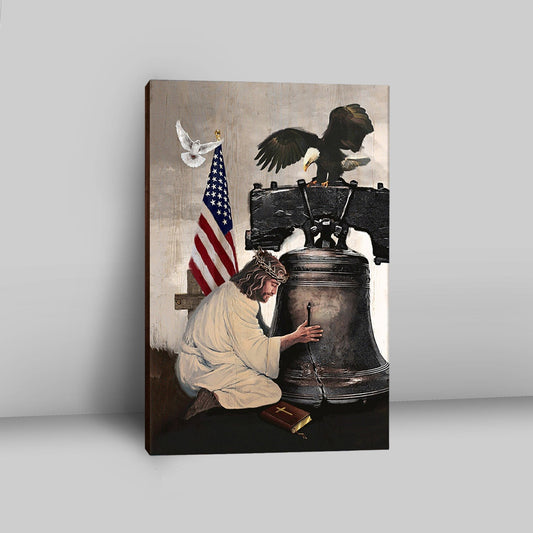 Jesus The Broken Bell Eagle And The Us Flag Wall Art Canvas - Jesus Portrait Canvas Prints - Christian Wall Art