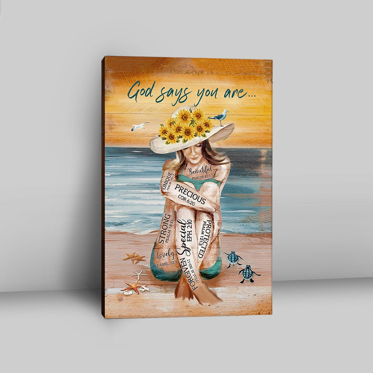 God Says You Are Canvas Beautiful Girl On The Beach Canvas Wall Art - Christian Canvas Prints - Bible Verse Canvas Art