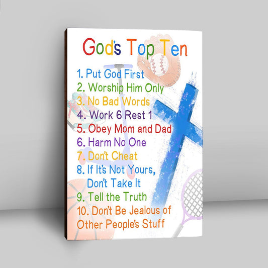 God's Top Ten Canvas Prints - Ten Commandments For Boys - Kids Wall Decor