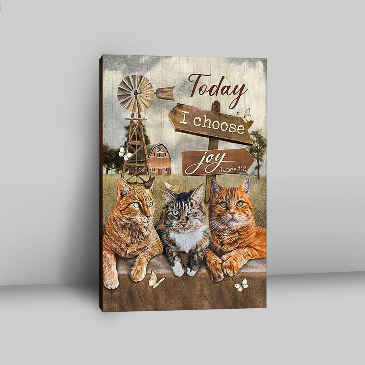 Angry Cat Windmill Today I Choose Joy Canvas Wall Art - Christian Canvas Prints - Bible Verse Canvas Art