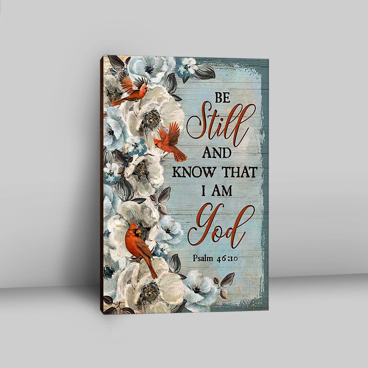 Be Still And Know That I Am God White Jasmine Pretty Cardinal Canvas Art - Bible Verse Wall Art - Christian Inspirational Wall Decor