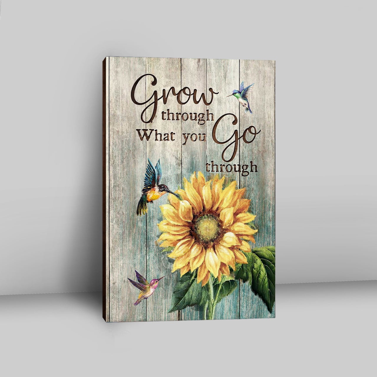 Grow Through What You Go Through Sunflower Hummingbird Canvas Art - Christian Art - Bible Verse Wall Art - Religious Home Decor