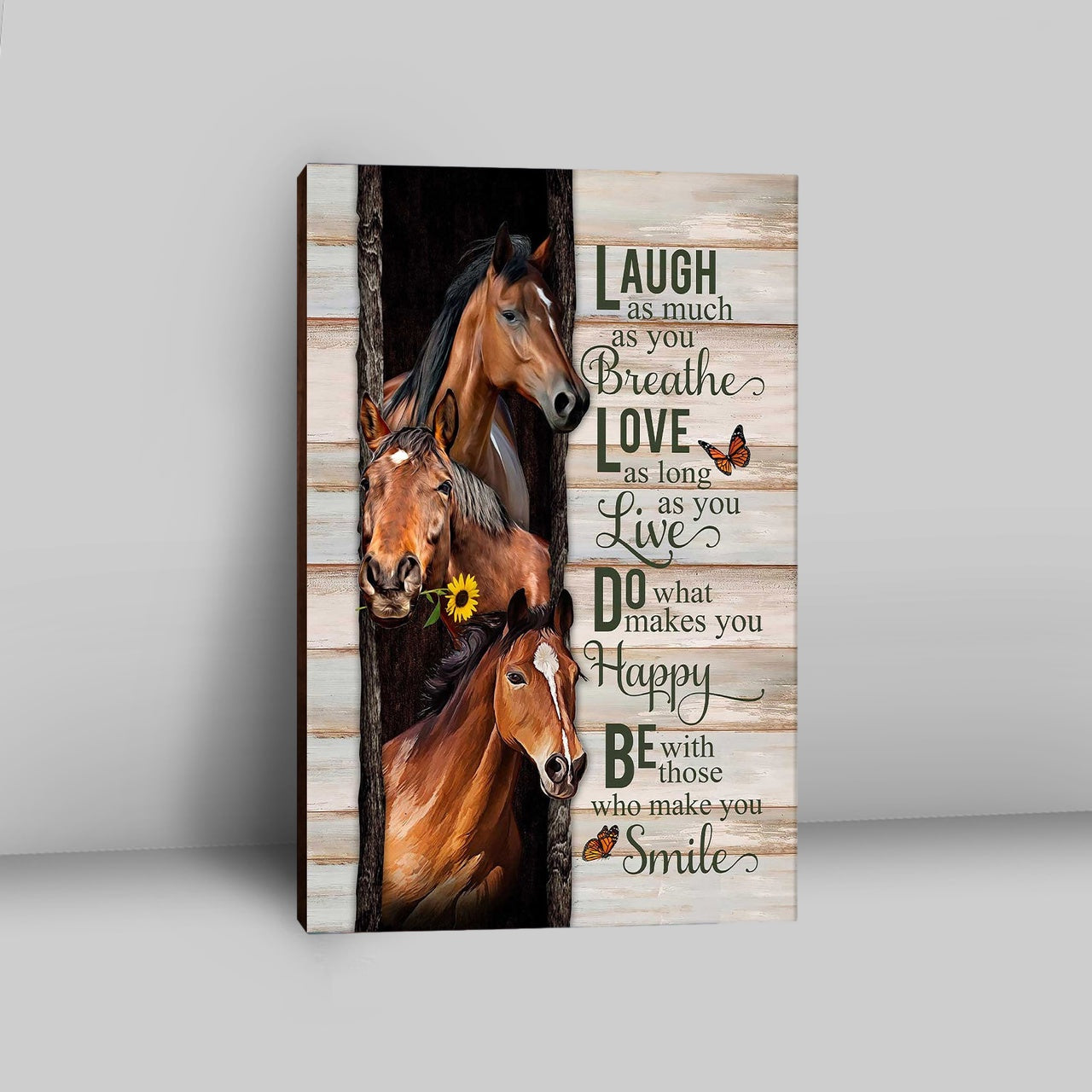 Horse Small Sunflower Orange Butterfly Laugh As Much As You Breathe Canvas Art - Bible Verse Wall Art - Religious Home Decor