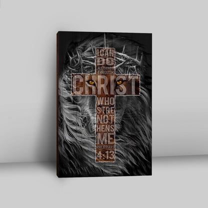 Cross Black Lion - I Can Do All Things Through Christ Canvas Wall Art - Christian Canvas Prints - Bible Verse Canvas Art