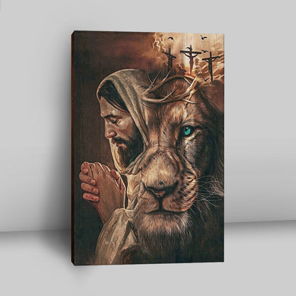 Jesus Lion Cross Eyes Half Jesus Half Lion Canvas Wall Art - Jesus Canvas Pictures - Christian Canvas Wall Art