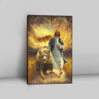 Jesus Walking With Lamb And Lion Canvas Art - Christian Art - Bible Verse Wall Art - Religious Home Decor