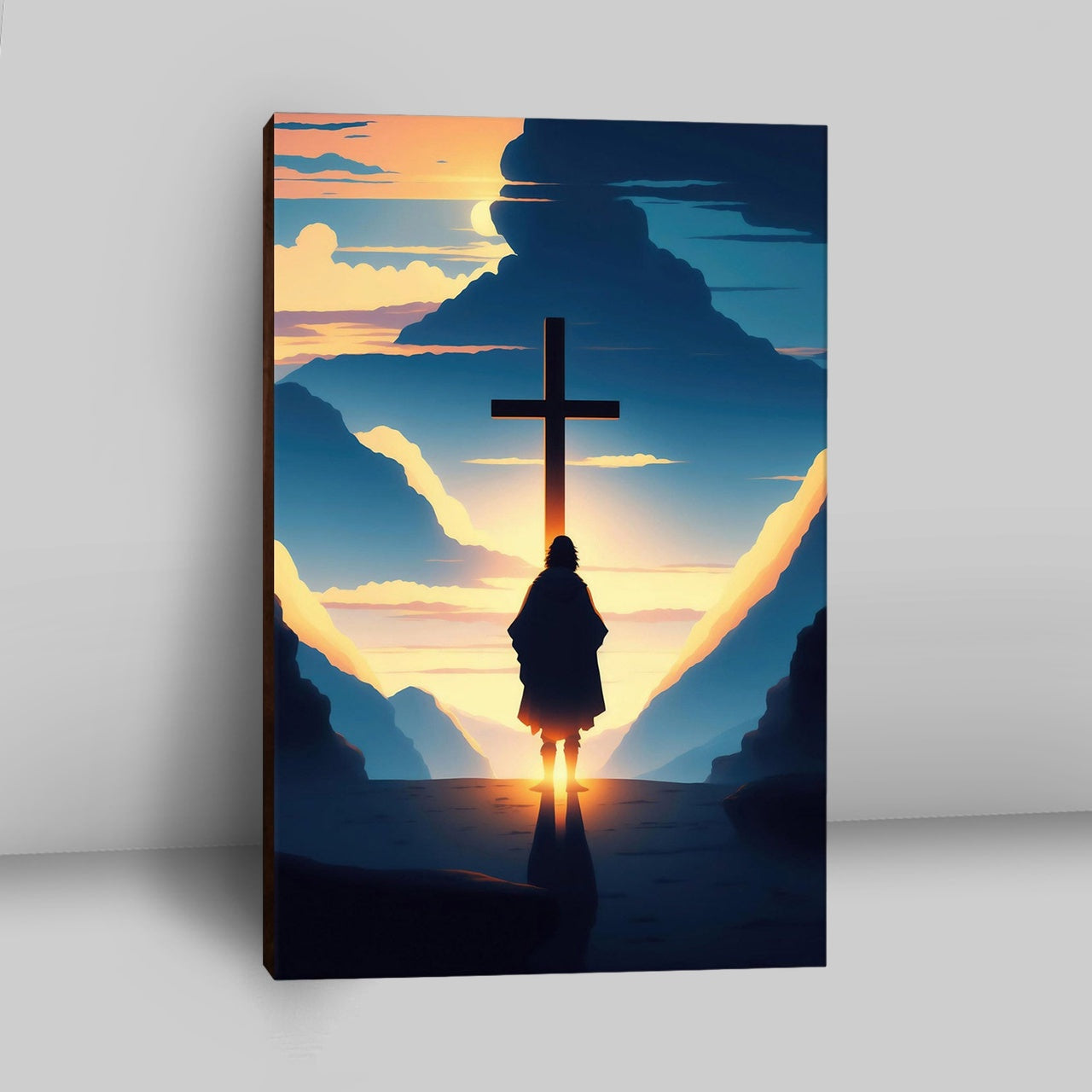 Jesus Cross Front Mountain With Sun Shining It Canvas Prints - Religious Canvas Art - Christian Wall Decor