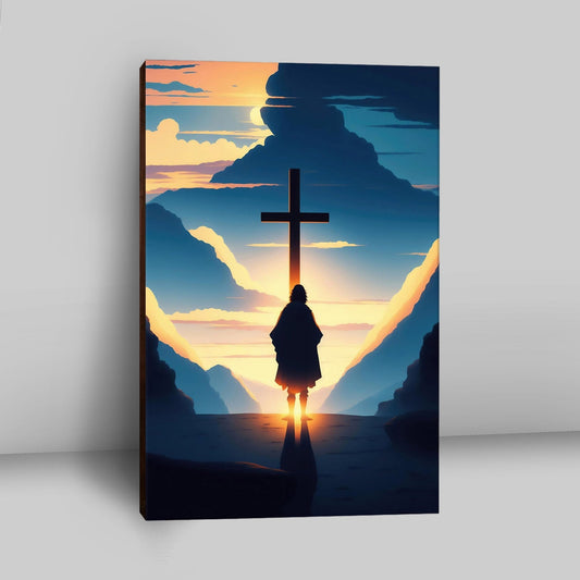 Jesus Cross Front Mountain With Sun Shining It Canvas Prints - Religious Canvas Art - Christian Wall Decor