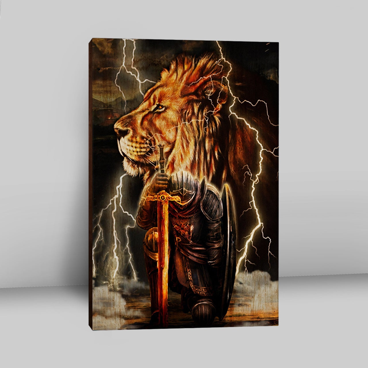 Lion And The Warrior Canvas Wall Art - Christian Wall Canvas - Religious Canvas Prints