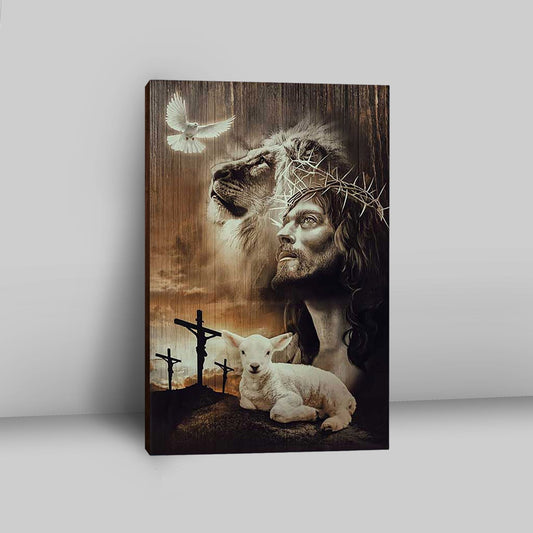 Lion Of Judah Lamb Of God Jesus The Old Rugged Crosses Canvas - Lion Canvas Print - Christian Wall Art - Religious Home Decor