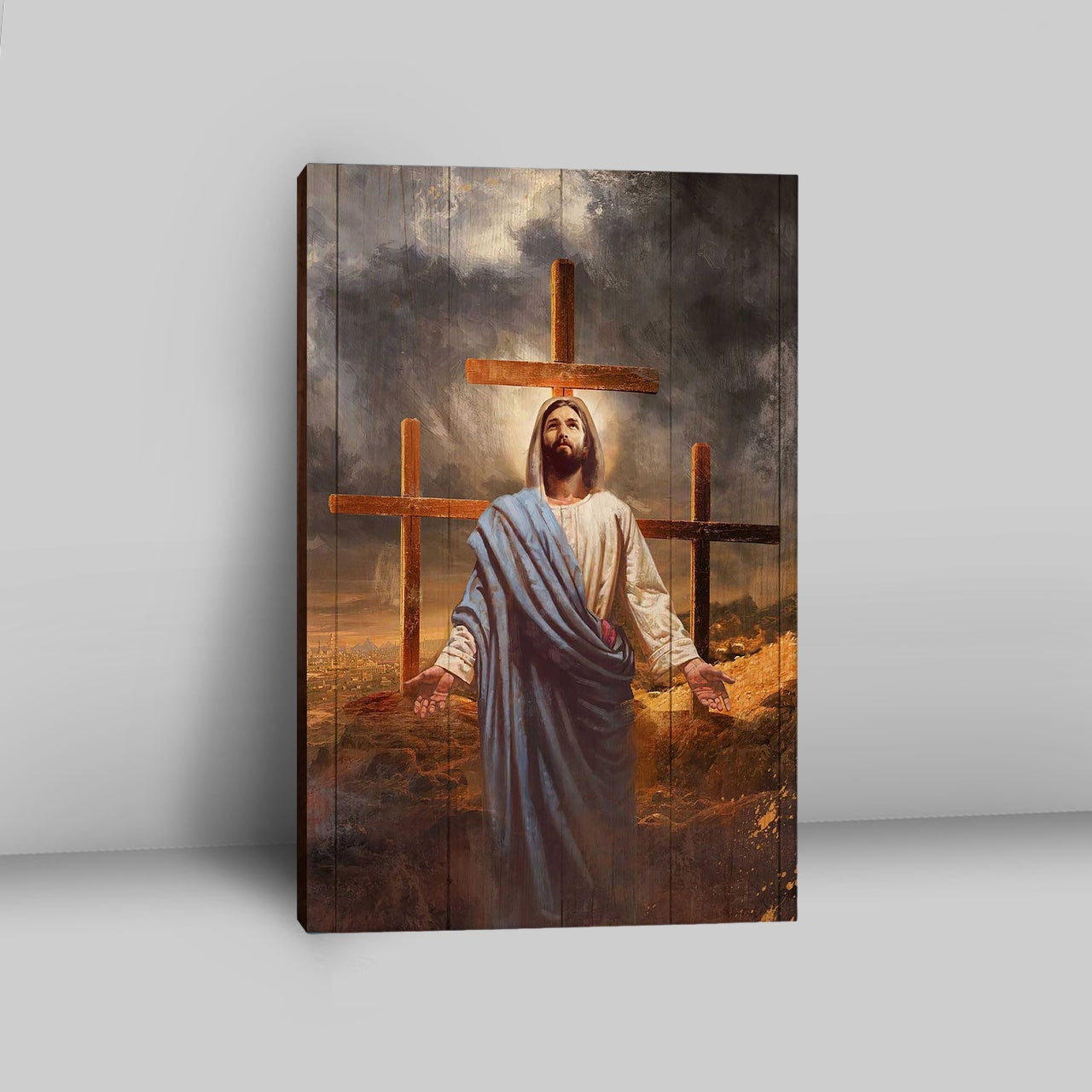 Jesus Three Old Rugged Cross Canvas Art - Christian Art - Bible Verse Wall Art - Religious Home Decor