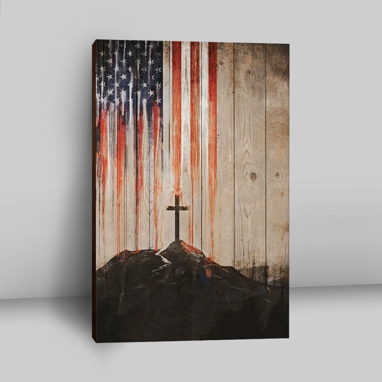 American Flag Cross Canvas Wall Art - Christian Wall Canvas - Religious Canvas Prints