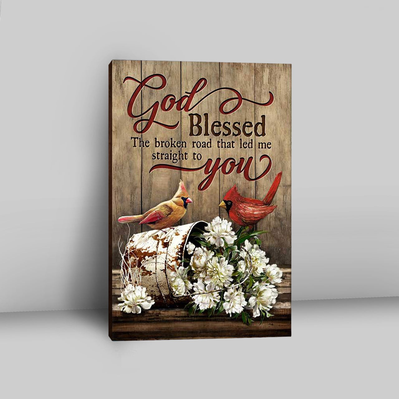 God Blessed The Broken Road Lovely Cardinal Canvas Art - Bible Verse Wall Art - Christian Inspirational Wall Decor