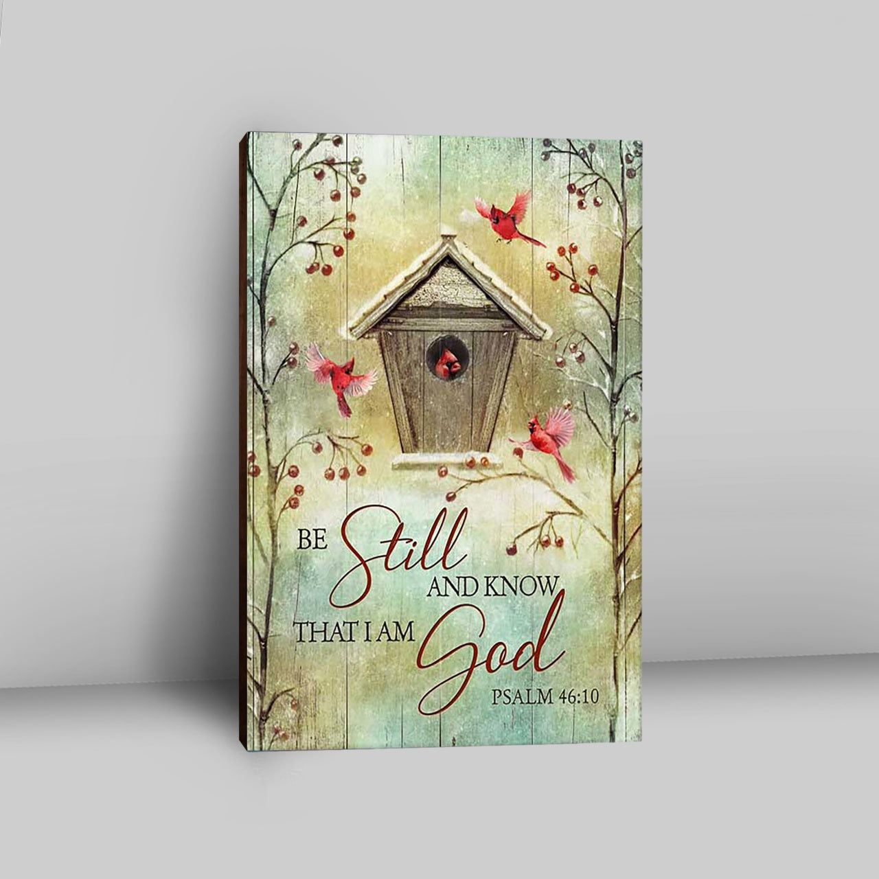 Be Still And Know That I Am God Birdhouse Red Cardinal Canvas Wall Art - Christian Canvas Prints - Bible Verse Canvas Art