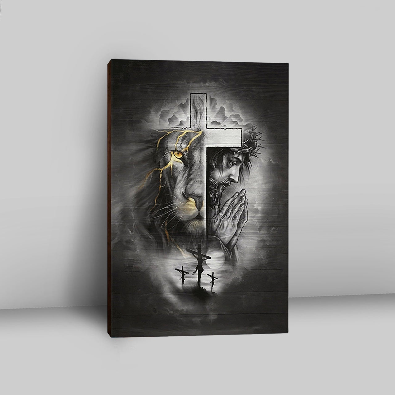 Jesus Lion Of Judah Cross Wall Art Canvas - Jesus Portrait Canvas Prints - Christian Wall Art