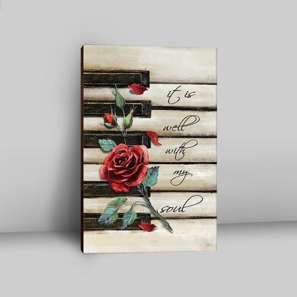 It Is Well With My Soul Red Rose Piano Canvas Art - Bible Verse Wall Art - Christian Inspirational Wall Decor