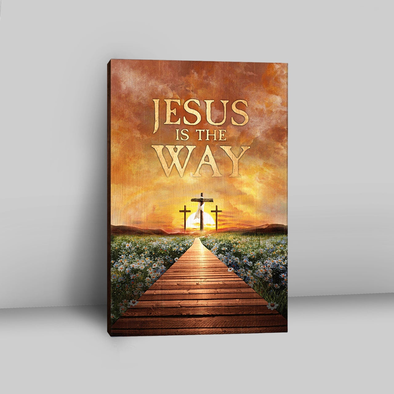 Jesus Is The Way Bridge Beautiful Sunset Cross Canvas Wall Art - Bible Verse Canvas Art - Inspirational Art - Christian Home Decor