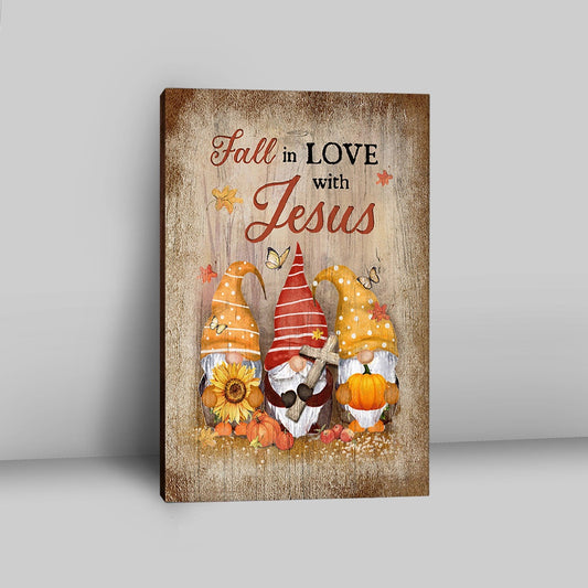 Autumn Gnome Wooden Cross Sunflower Butterfly - Fall In Love With Jesus Canvas Wall Art - Christian Canvas Prints