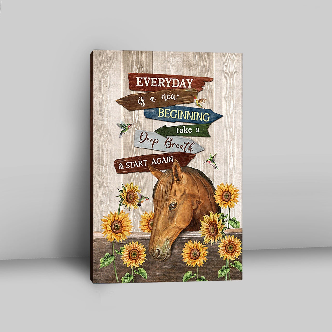 Everyday Is A New Beginning Horse Sunflower Garden Hummingbird Canvas Wall Art - Christian Canvas Prints