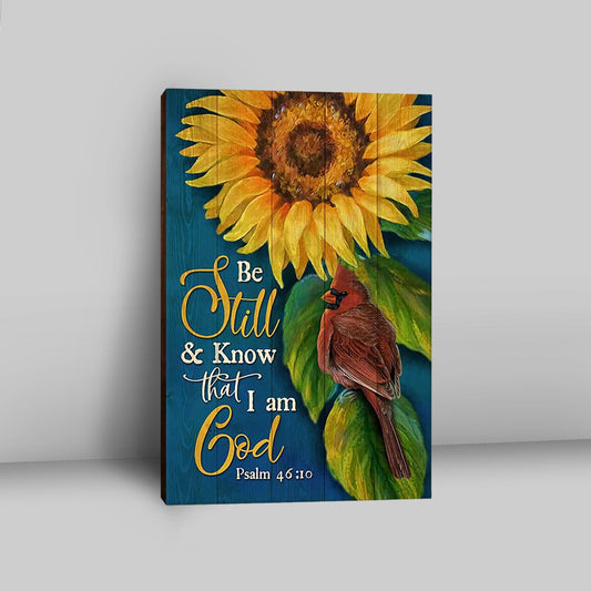 Be Still And Know That I Am God Sunflower Cardinal Canvas Art - Bible Verse Wall Art - Christian Inspirational Wall Decor