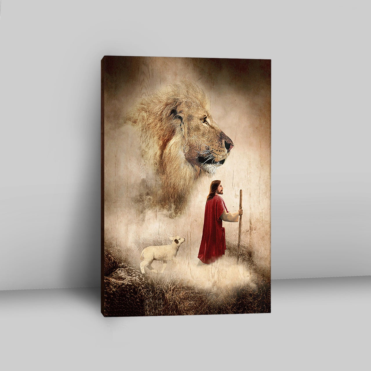 Jesus Lion King And Lamb Wall Art Canvas - Jesus Portrait Canvas Prints - Christian Wall Art