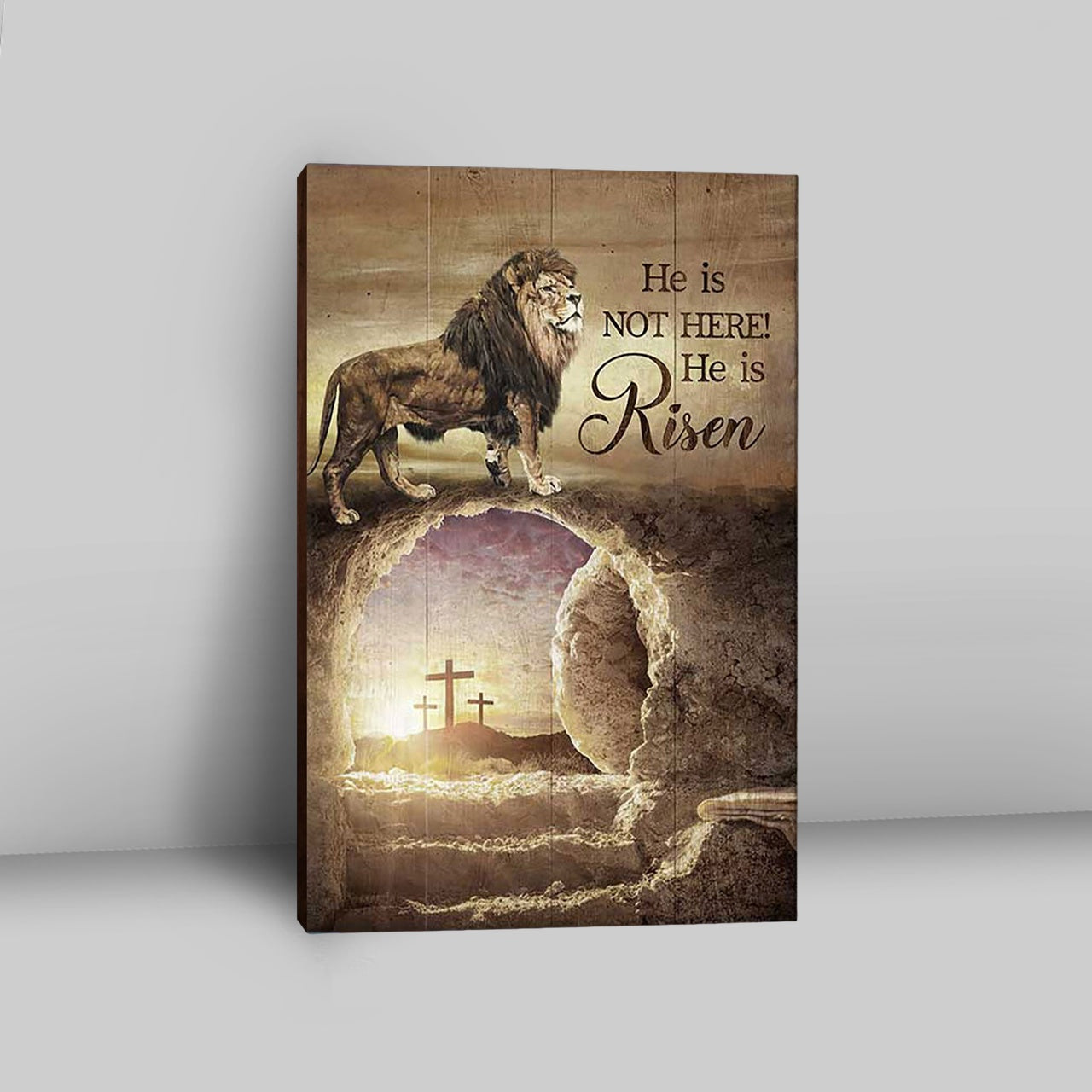 He Is Risen Canvas - The Empty Tomb Lion Canvas Art - Bible Verse Wall Art - Christian Inspirational Wall Decor