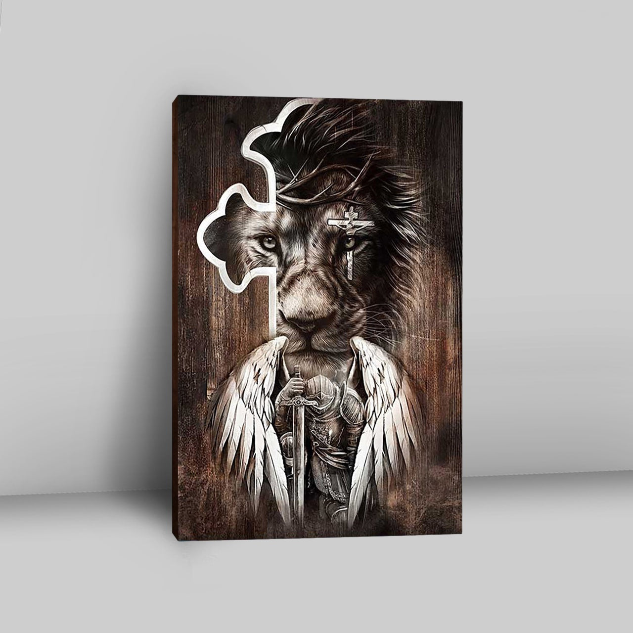 Lion Knight Of God Warrior With Wings Canvas - Lion Canvas Print - Christian Wall Art - Religious Home Decor