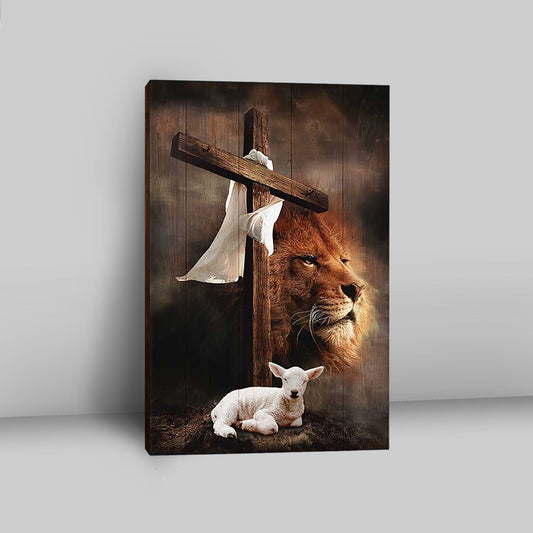 Lion And Lamb Of God Canvas Wall Art - Bible Verse Canvas Art - Inspirational Art - Christian Home Decor