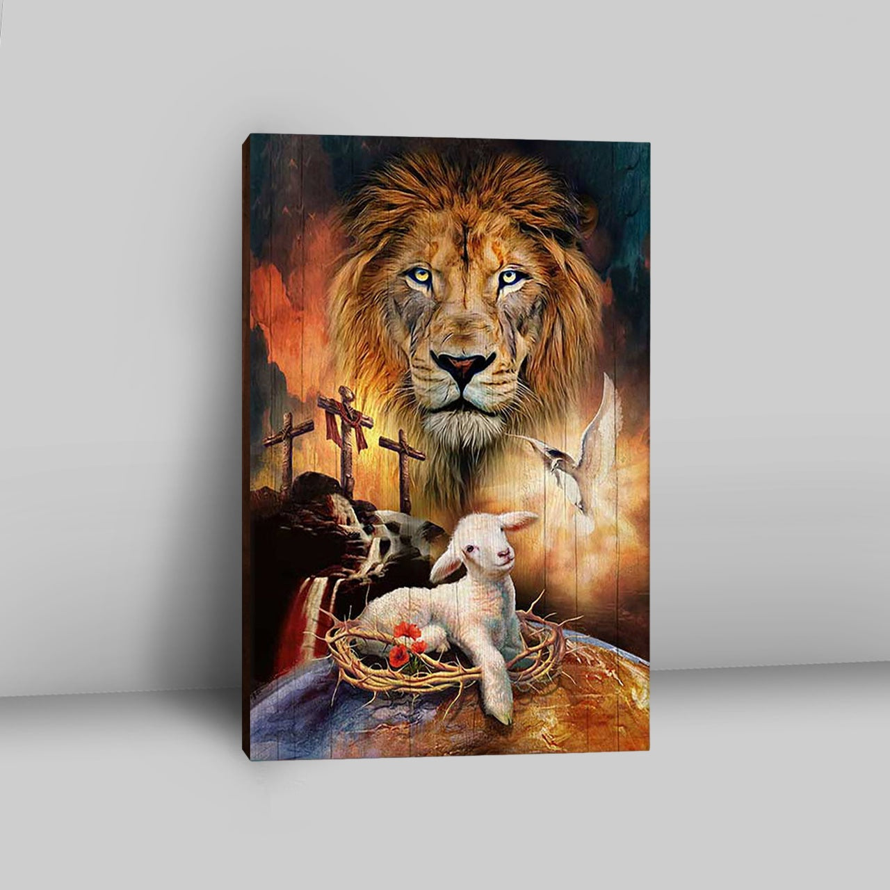 Lamb Of God Holy Spirit Dove Lion Of Judah Canvas - Lion Canvas Print - Christian Wall Art - Religious Home Decor