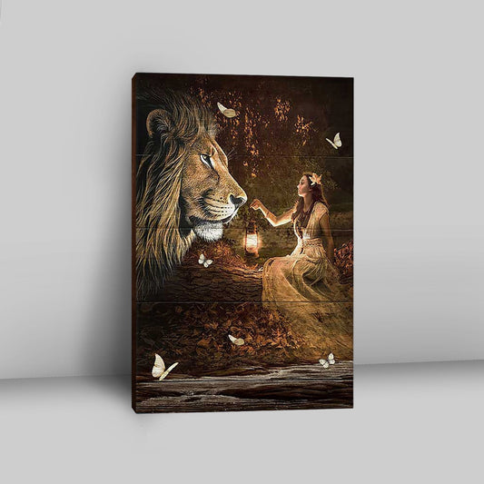 Lion Of Judah Pretty Girl White Butterfly Canvas - Lion Canvas Print - Christian Wall Art - Religious Home Decor