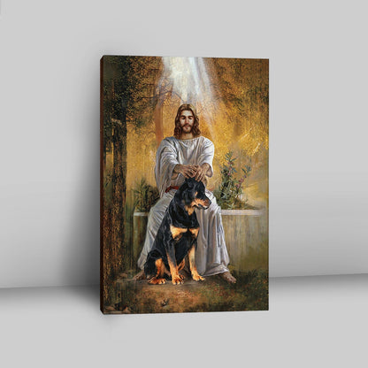 Jesus And Rottweiler Dog Wall Art Canvas - Jesus Portrait Canvas Prints - Christian Wall Art