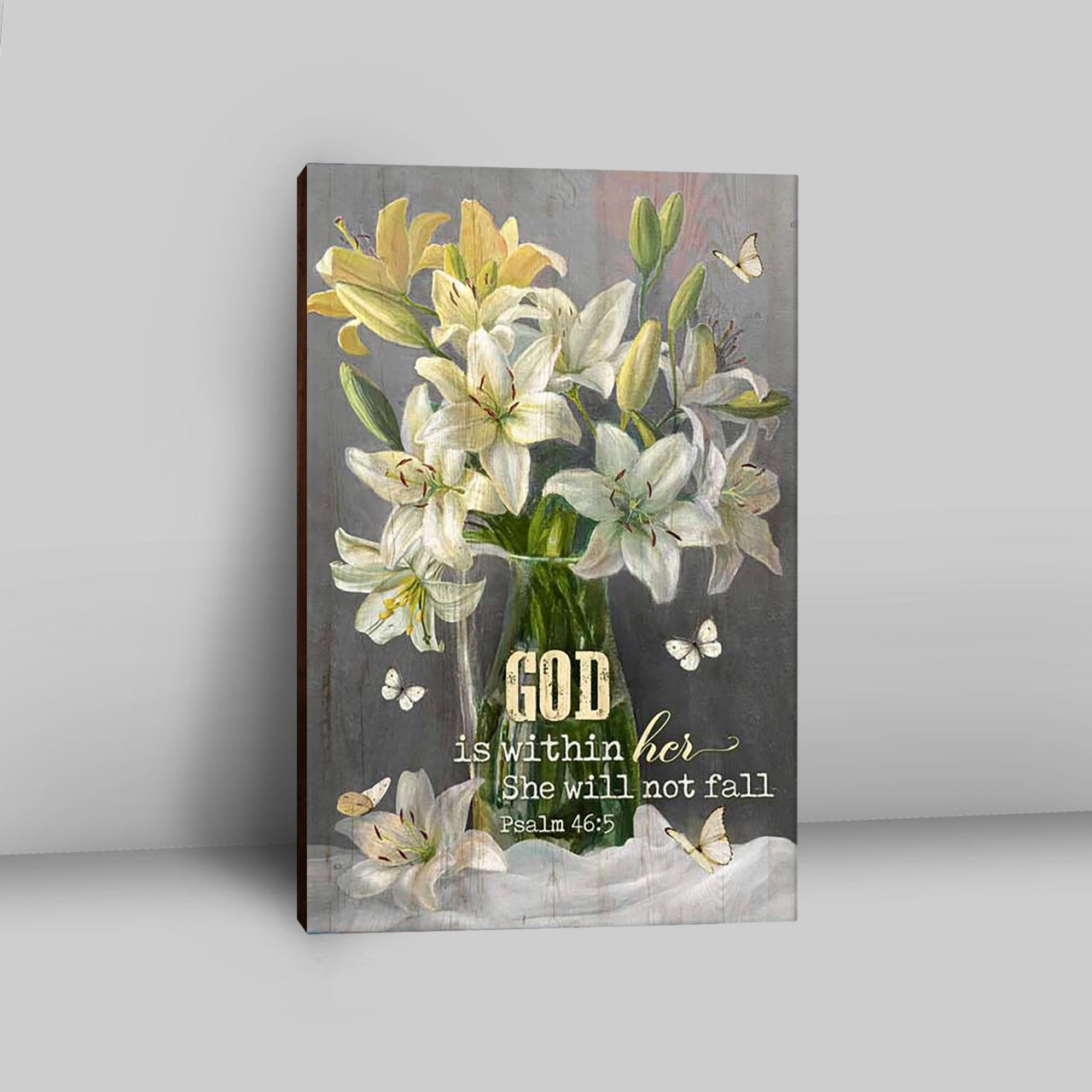 God Is Within Her Lily Flower Canvas Art - Bible Verse Wall Art - Christian Inspirational Wall Decor