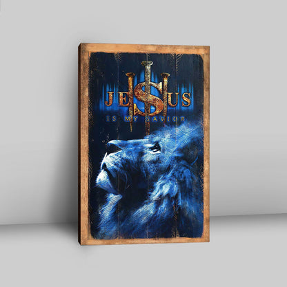 Jesus Is My Savior Blue Lion Canvas Art - Christian Art - Bible Verse Wall Art - Religious Home Decor