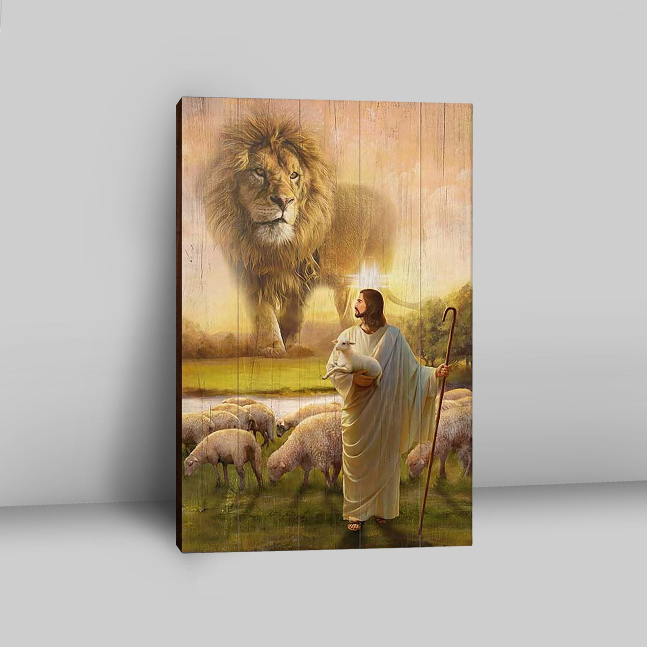 Lion Lambs Walking With Jesus Canvas - Lion Canvas Print - Christian Wall Art - Religious Home Decor