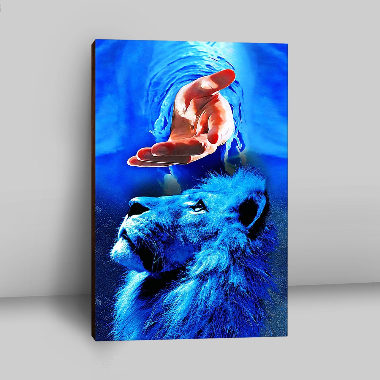 Blue Lion & Jesus Canvas Wall Art - Jesus Canvas Pictures - Christian Canvas Wall Art