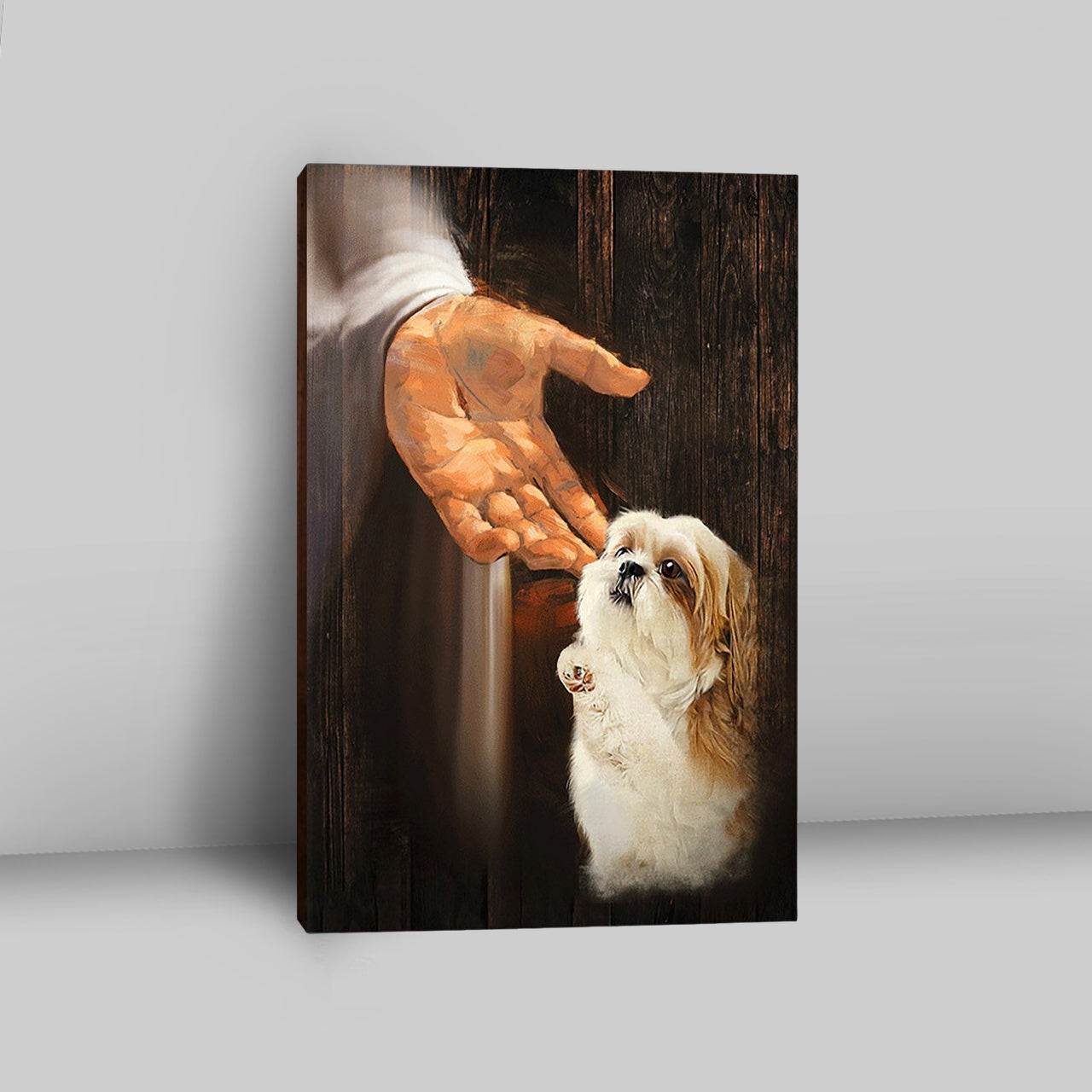 Jesus Hand Shih Tzu Puppies Wall Art Canvas - Jesus Portrait Canvas Prints - Christian Wall Art