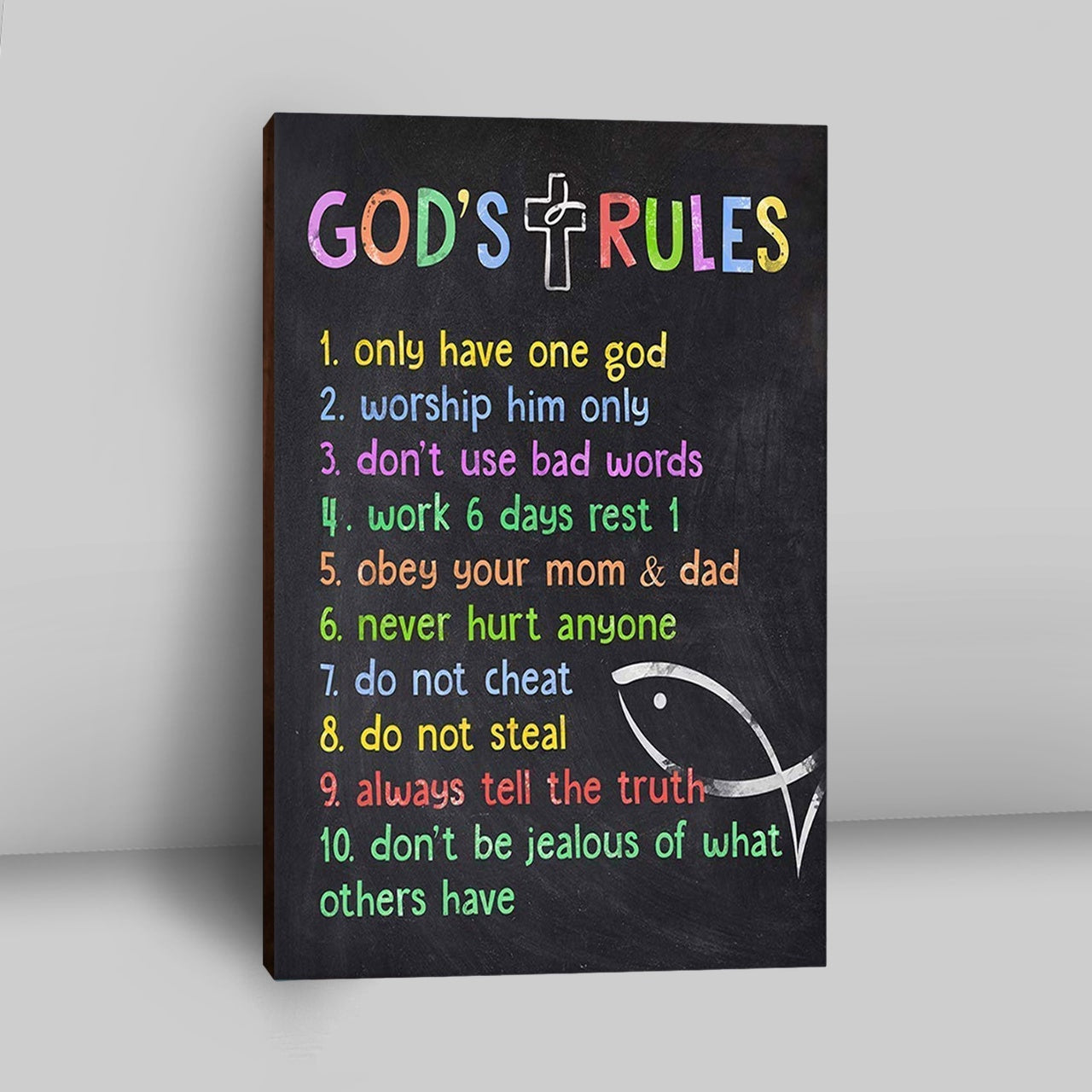 Gods Rules Canvas Prints - Wall Decor For Kids Boys Girls Bedroom Toddler Room Or Nursery