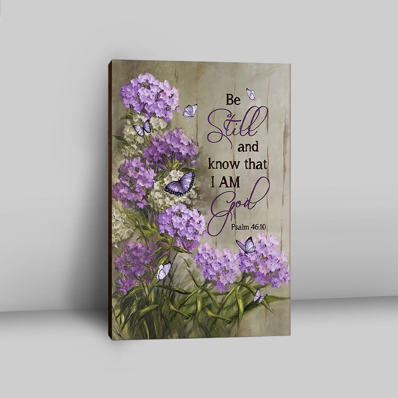 Be Still And Know That I Am God Purple Hydrangea Butterfly Canvas Art - Bible Verse Wall Art - Christian Inspirational Wall Decor