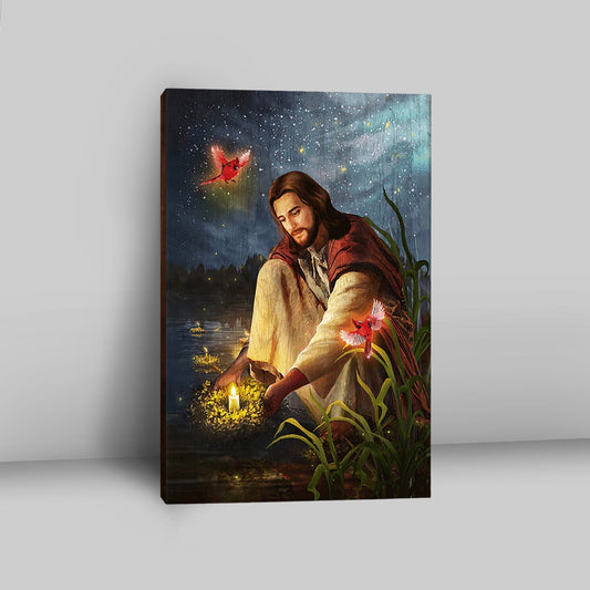 Jesus Painting Red Cardinal Advent Candles Wall Art Canvas - Jesus Portrait Canvas Prints - Christian Wall Art