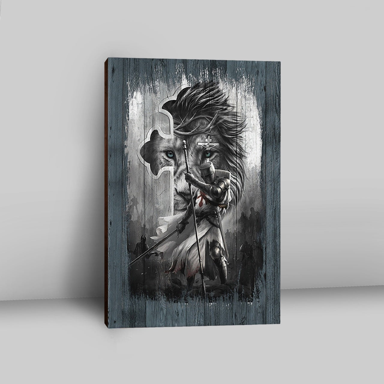 Knight Lion Of Judah And The Cross Canvas - Lion Canvas Print - Christian Wall Art - Religious Home Decor