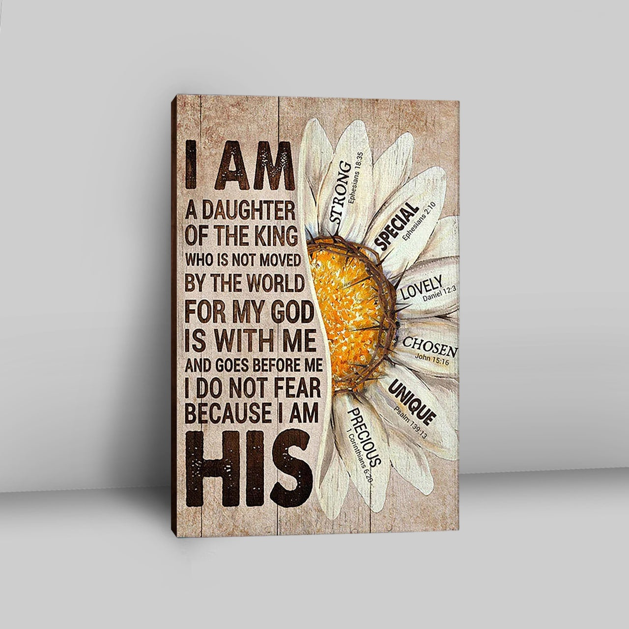 I Am Daughter Of The King Canvas - Half Of Daisy Flower Canvas Art - Christian Art - Bible Verse Wall Art - Religious Home Decor